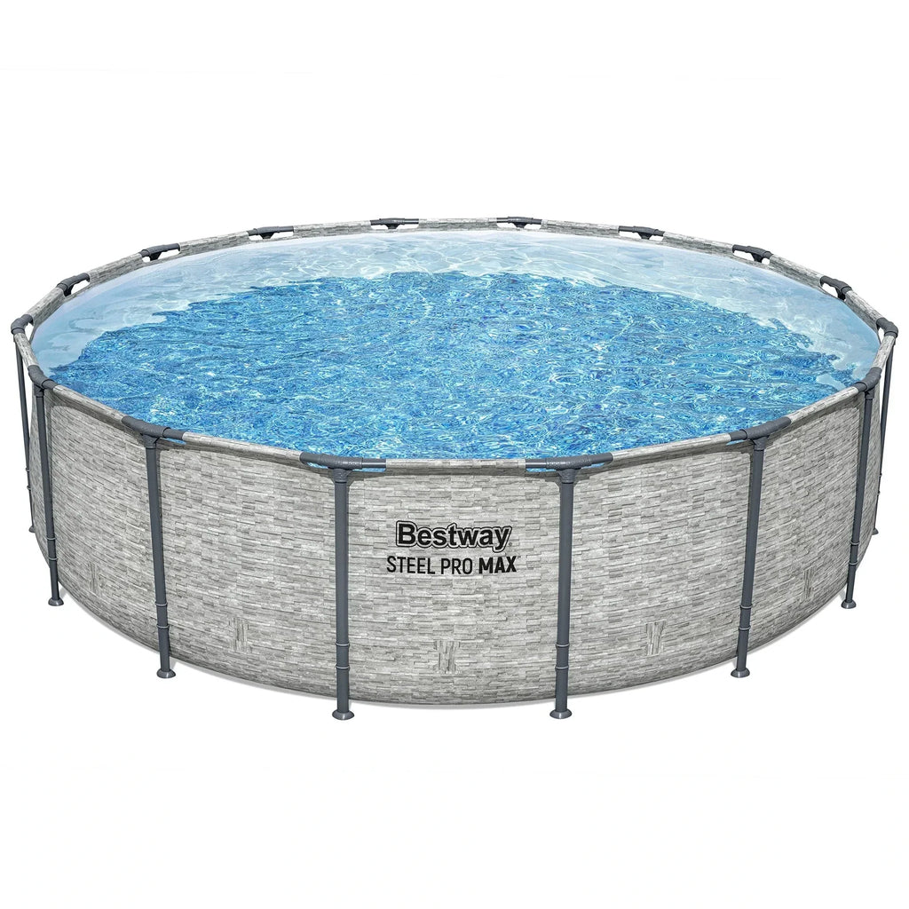 Bestway: Steel Pro MAX - 16 ft x 48 in, Grey -Round Above Ground Swimming Pool Set, ClickConnect Frame, Tritech, Filter Pump-Ladder-Cover, 5145 Gal