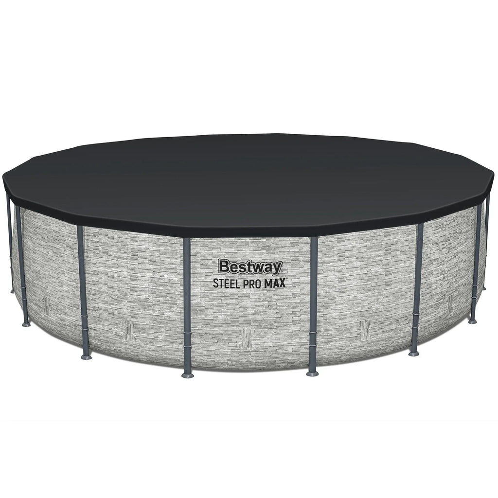 Bestway: Steel Pro MAX - 16 ft x 48 in, Grey -Round Above Ground Swimming Pool Set, ClickConnect Frame, Tritech, Filter Pump-Ladder-Cover, 5145 Gal