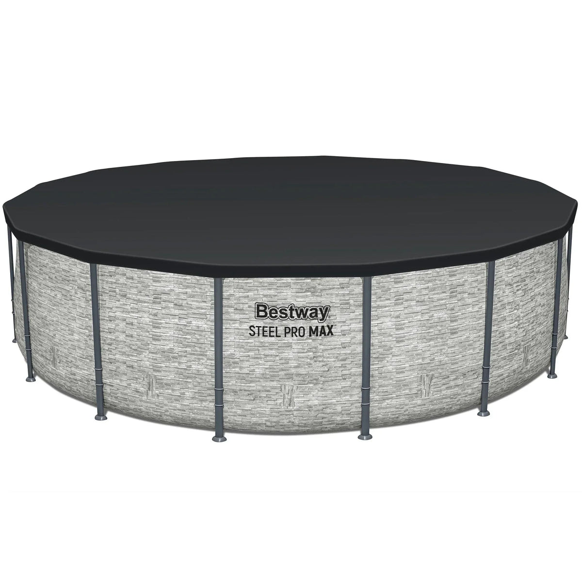 Bestway: Steel Pro MAX - 16 ft x 48 in, Grey -Round Above Ground Swimming Pool Set, ClickConnect Frame, Tritech, Filter Pump-Ladder-Cover, 5145 Gal