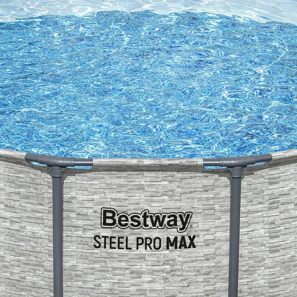 Bestway: Steel Pro MAX - 16 ft x 48 in, Grey -Round Above Ground Swimming Pool Set, ClickConnect Frame, Tritech, Filter Pump-Ladder-Cover, 5145 Gal