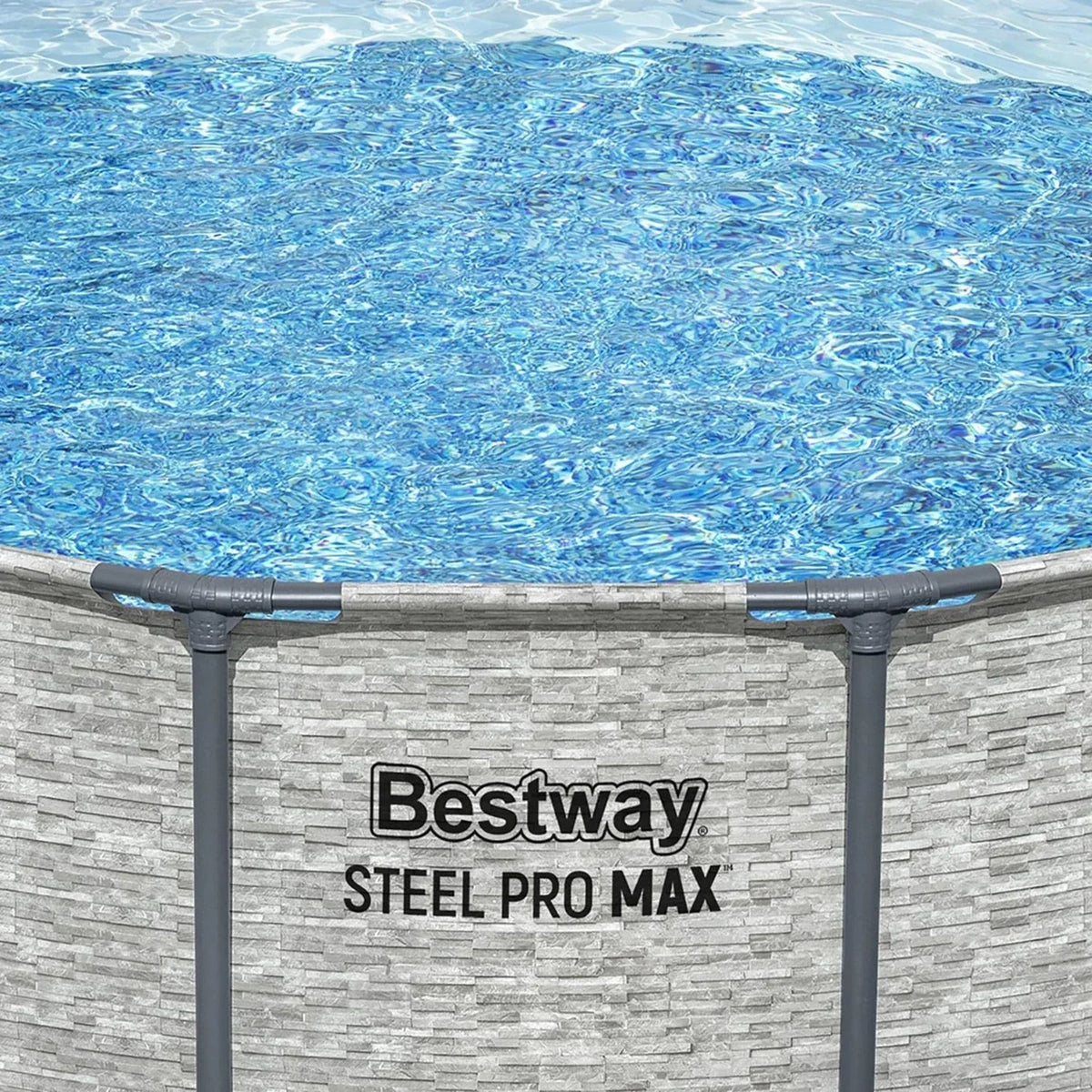 Bestway: Steel Pro MAX - 16 ft x 48 in, Grey -Round Above Ground Swimming Pool Set, ClickConnect Frame, Tritech, Filter Pump-Ladder-Cover, 5145 Gal