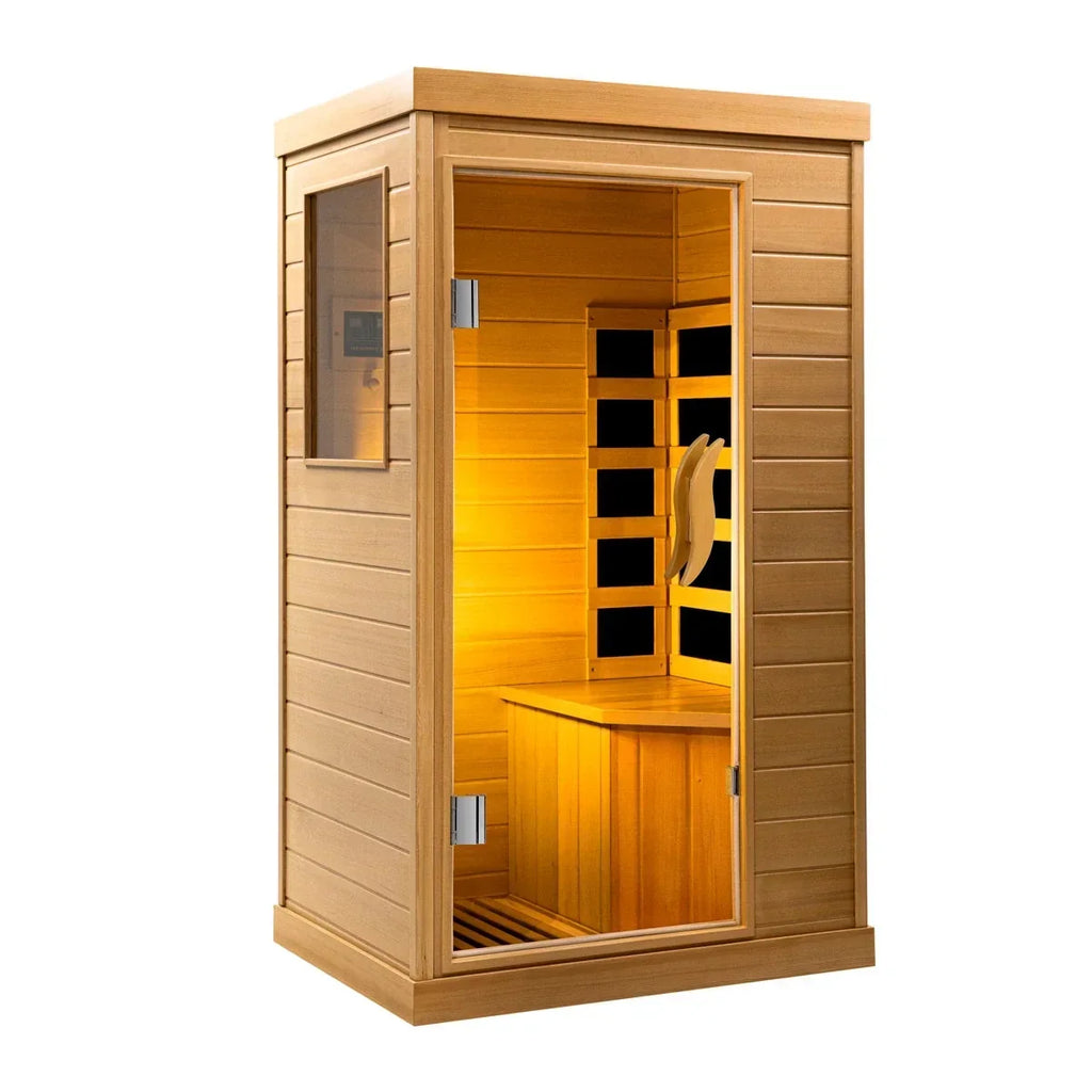 HomeMiYN Far Infrared Wood Sauna Box,traditional Sauna Room Indoor Home Spa Low-emf Dry Saunas Single Person Spa Canada Hemlock,nature
