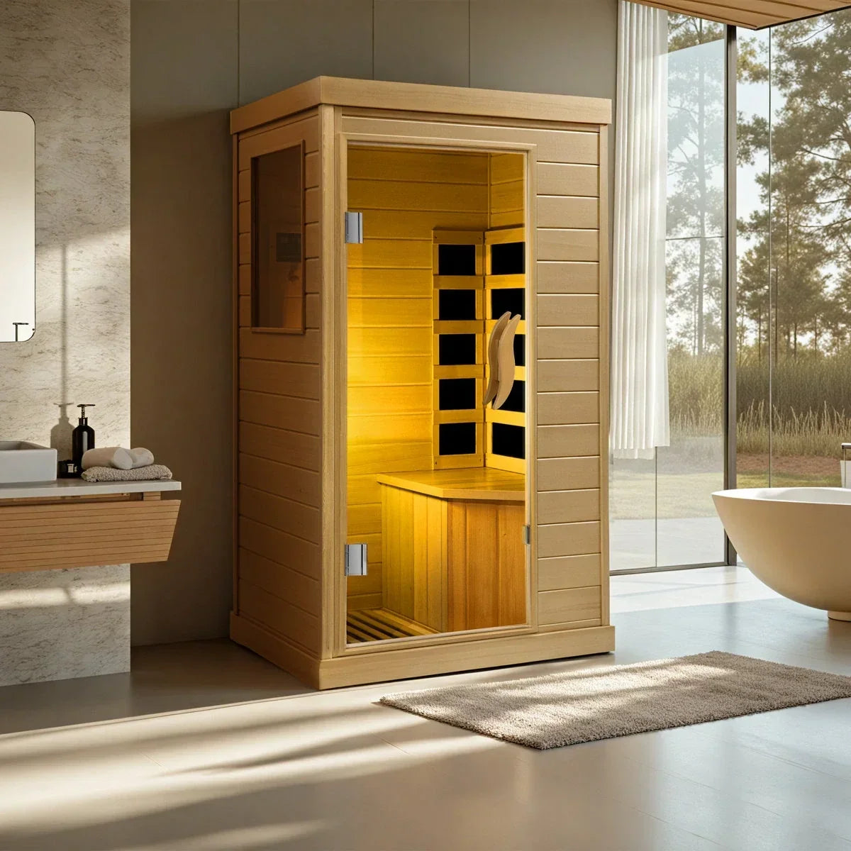 HomeMiYN Far Infrared Wood Sauna Box,traditional Sauna Room Indoor Home Spa Low-emf Dry Saunas Single Person Spa Canada Hemlock,nature