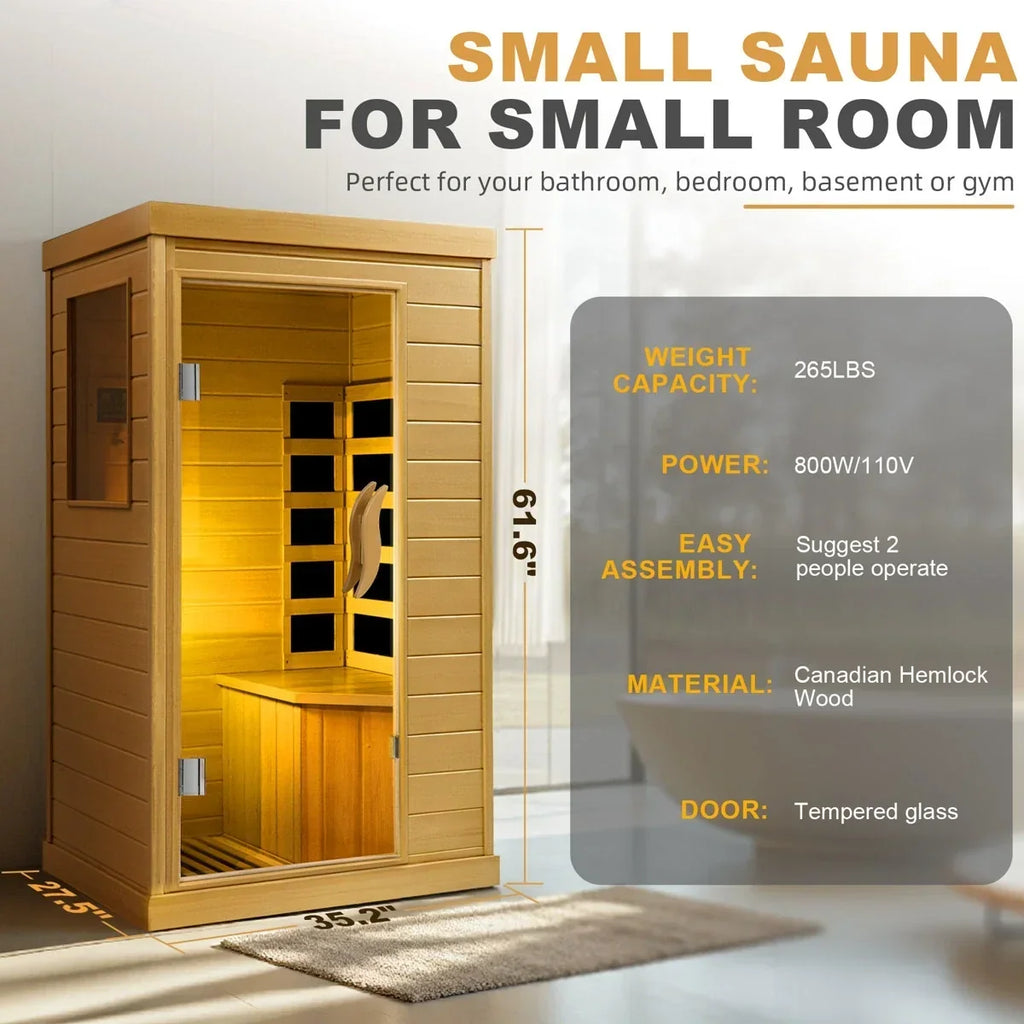 HomeMiYN Far Infrared Wood Sauna Box,traditional Sauna Room Indoor Home Spa Low-emf Dry Saunas Single Person Spa Canada Hemlock,nature