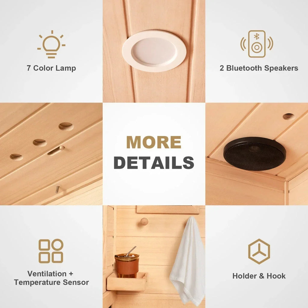 HomeMiYN Far Infrared Wood Sauna Box,traditional Sauna Room Indoor Home Spa Low-emf Dry Saunas Single Person Spa Canada Hemlock,nature