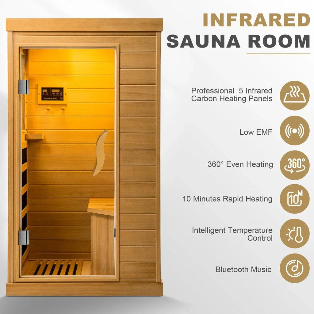 HomeMiYN Far Infrared Wood Sauna Box,traditional Sauna Room Indoor Home Spa Low-emf Dry Saunas Single Person Spa Canada Hemlock,nature