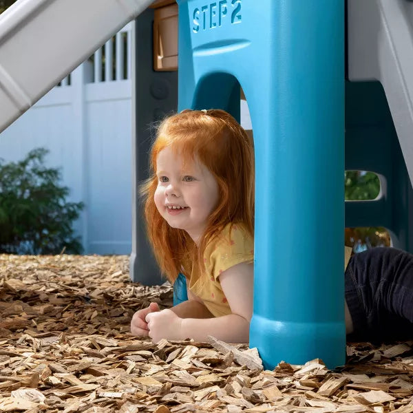 Step2 Scout & Slide Climber, Kids Outdoor Playset, Backyard Playground Set, Slide, Climbing Wall, Tunnel, Outside Vintage Style Jungle Gym, for