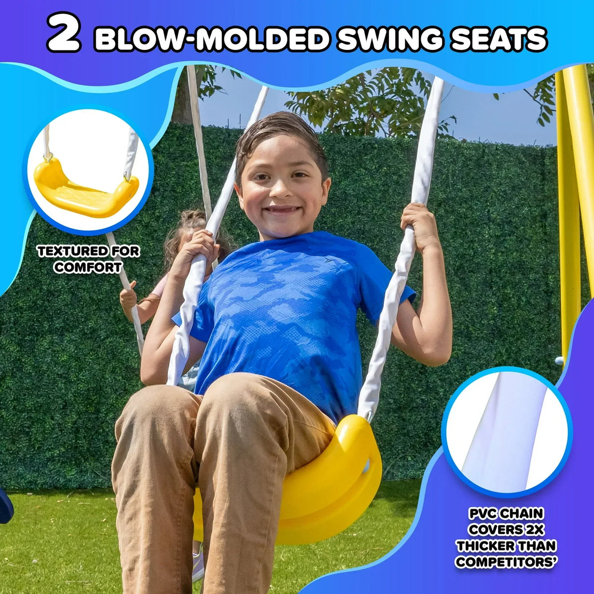 Sportspower Super Star 5-in-1 Metal Swing Set: 2 Swings, Flying Saucer, 2-Person Roman Glider, 6.5 ft Slide; Great for Kids 3-8; Bonus Anchor Kit