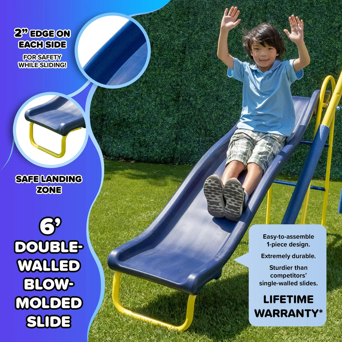 Sportspower Super Star 5-in-1 Metal Swing Set: 2 Swings, Flying Saucer, 2-Person Roman Glider, 6.5 ft Slide; Great for Kids 3-8; Bonus Anchor Kit