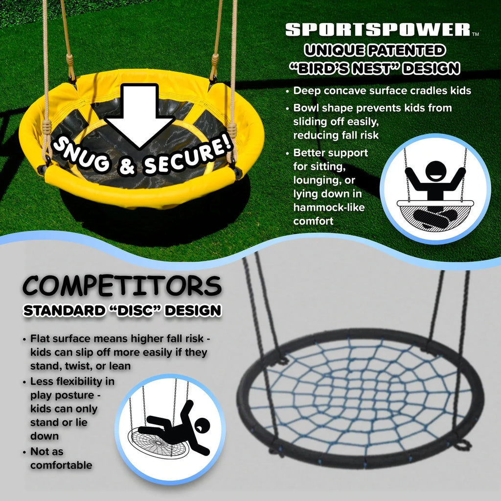 Sportspower Super Star 5-in-1 Metal Swing Set: 2 Swings, Flying Saucer, 2-Person Roman Glider, 6.5 ft Slide; Great for Kids 3-8; Bonus Anchor Kit