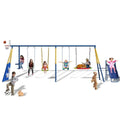 Sumij 8 in1 Swing Sets for Backyard with Kids Slide Outdoor Heavy-Duty Metal Playset for Kids 550lbs Swing Set with Slide, Saucer Seat, 2 Belt Seat