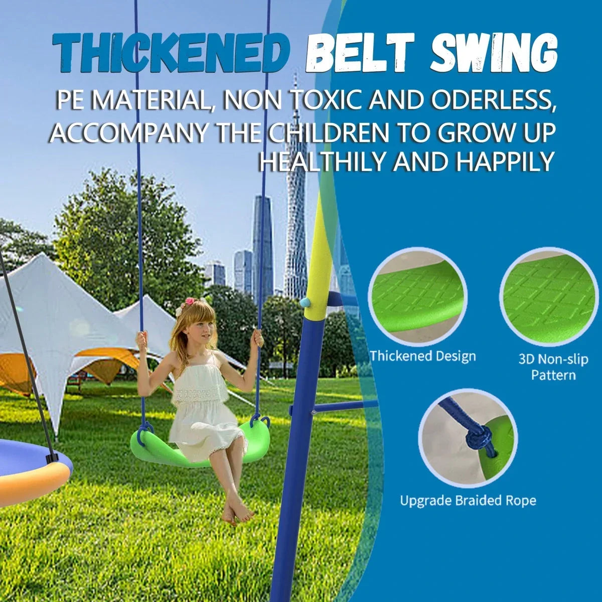 Sumij 8 in1 Swing Sets for Backyard with Kids Slide Outdoor Heavy-Duty Metal Playset for Kids 550lbs Swing Set with Slide, Saucer Seat, 2 Belt Seat
