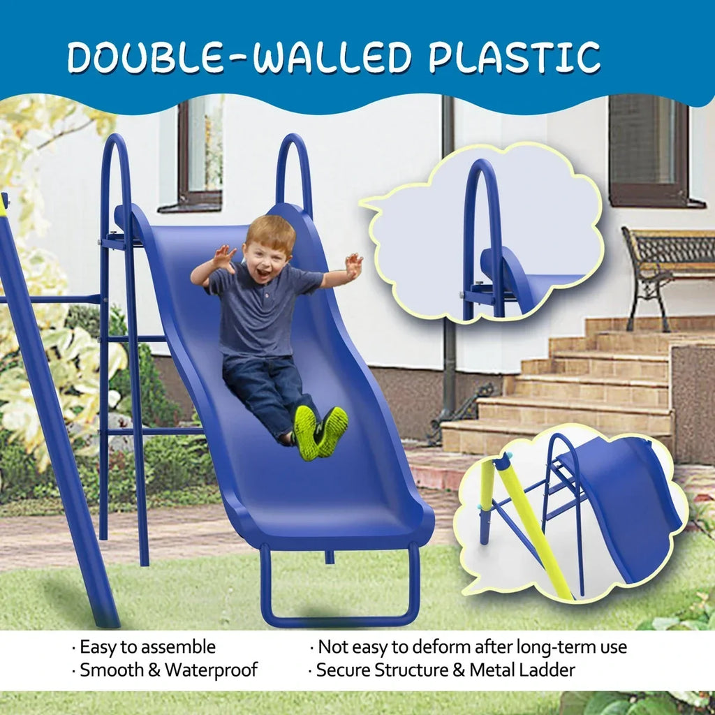 Sumij 8 in1 Swing Sets for Backyard with Kids Slide Outdoor Heavy-Duty Metal Playset for Kids 550lbs Swing Set with Slide, Saucer Seat, 2 Belt Seat