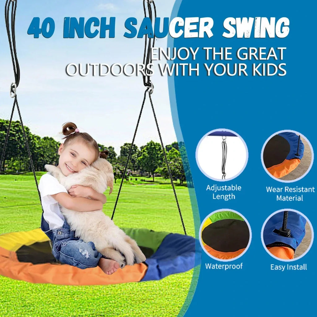 Sumij 8 in1 Swing Sets for Backyard with Kids Slide Outdoor Heavy-Duty Metal Playset for Kids 550lbs Swing Set with Slide, Saucer Seat, 2 Belt Seat