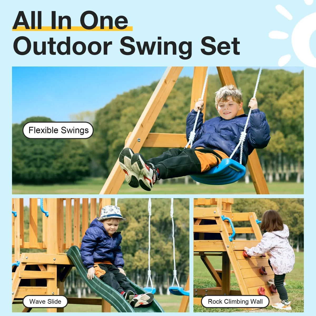 Robud Wooden Swing Sets for Backyard - Play Equipment
