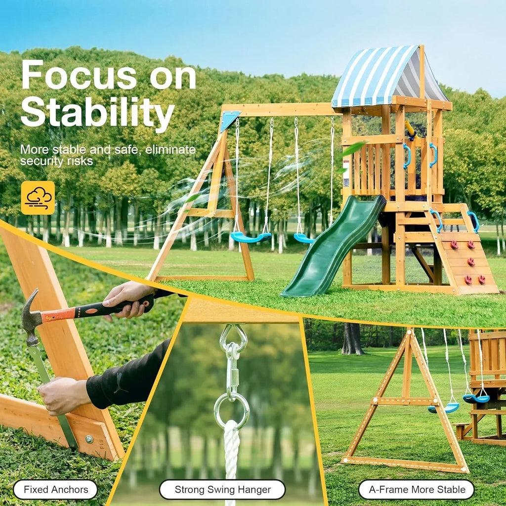Robud Wooden Swing Sets for Backyard - Play Equipment