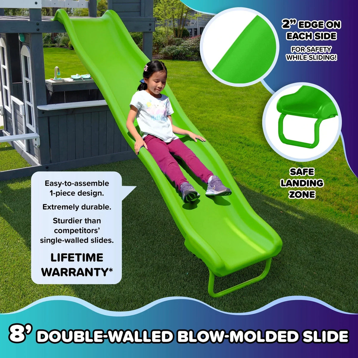 Sportspower Blakely 2-Story Playhouse with 8FT Slide, Working Door, Benches for Rest & Pretend Play Features, for Kids Ages 3-10, Wooden Elevated