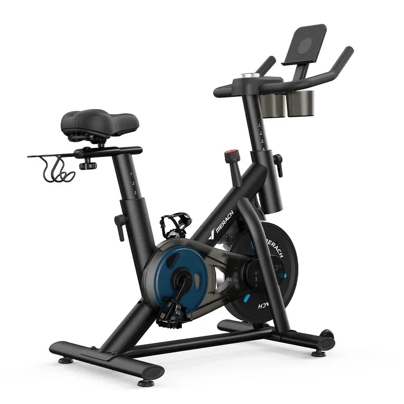 Merach S26 Magnetic Exercise Home Stationary Bike with Free App Quiet Indoor Cycling Bike with 300lbs Weight Capacity Dumbbell Rack