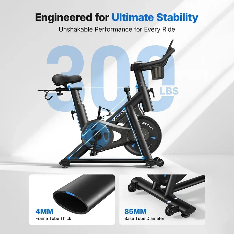 Merach S26 Magnetic Exercise Home Stationary Bike with Free App Quiet Indoor Cycling Bike with 300lbs Weight Capacity Dumbbell Rack
