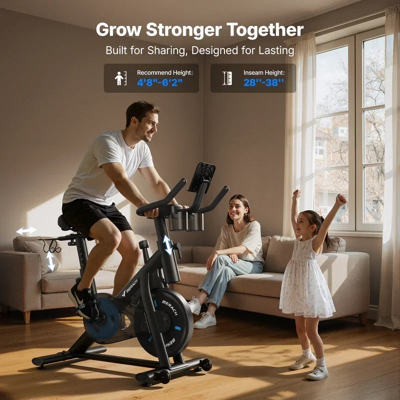 Merach S26 Magnetic Exercise Home Stationary Bike with Free App Quiet Indoor Cycling Bike with 300lbs Weight Capacity Dumbbell Rack