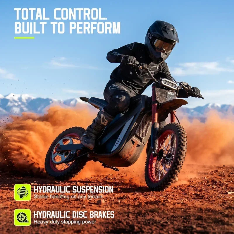 TST GT63 Electric Dirt Bike, 2400W Brushless Hub Motor, 45 MPH Top Speed, 48V 22.5Ah Battery with 50 Mile Range, 210Nm Torque, Front Hydraulic
