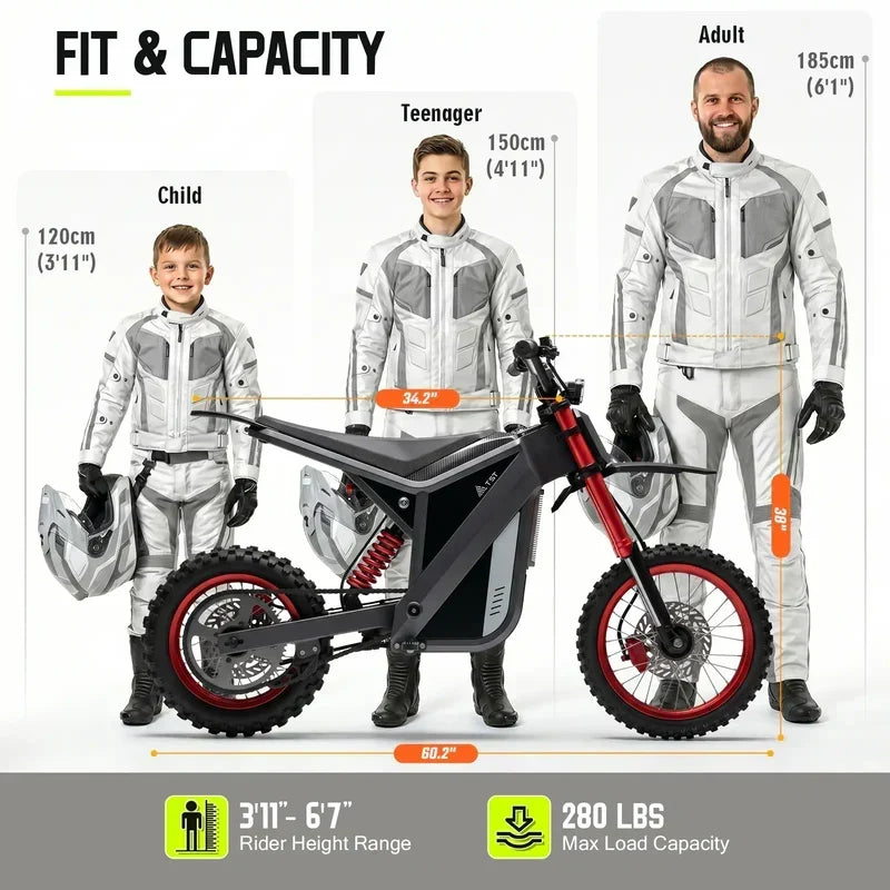 TST GT63 Electric Dirt Bike, 2400W Brushless Hub Motor, 45 MPH Top Speed, 48V 22.5Ah Battery with 50 Mile Range, 210Nm Torque, Front Hydraulic