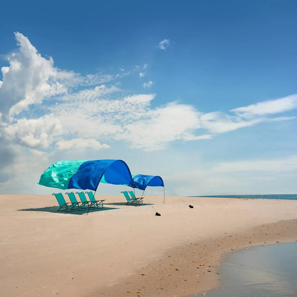 Shibumi Shade Classic Bundle with Quiet Canopy, the Original Wind-Powered Beach Shade, Provides 150 Sq. Ft. of Shade, Weighs Only 4 Lbs, Sets up in 3