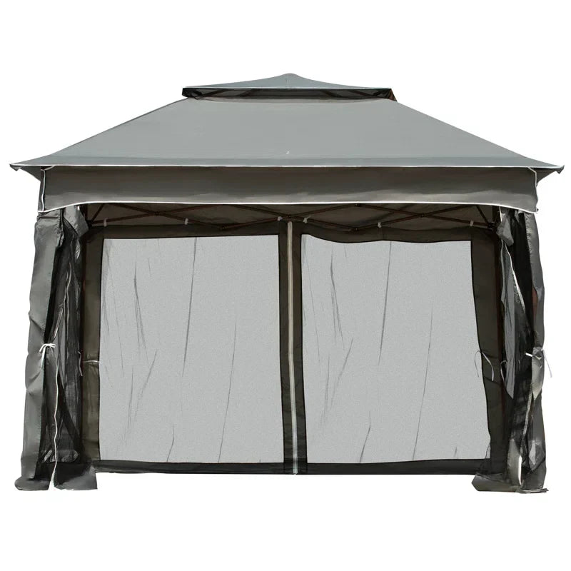 Arlmont & Co 11 ft X Pop Up Canopy Gazebo, Outdoor Patio Shelter With Detachable Zipper Net. Instant Tent For Backyard And Garden. Dark Gray. 114 Sq