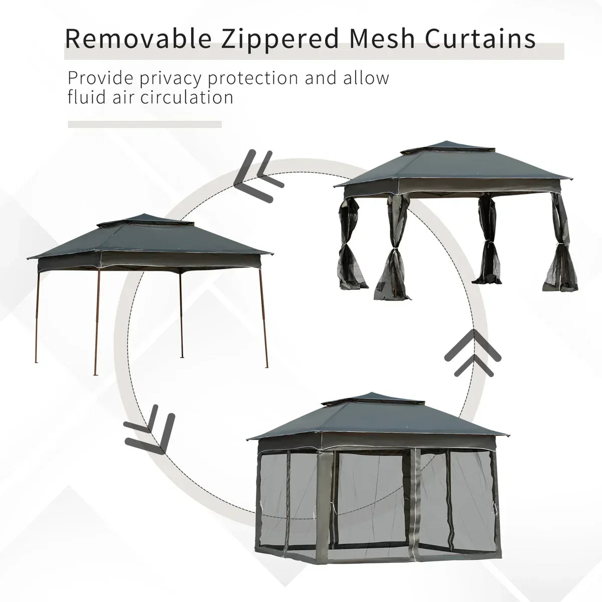 Arlmont & Co 11 ft X Pop Up Canopy Gazebo, Outdoor Patio Shelter With Detachable Zipper Net. Instant Tent For Backyard And Garden. Dark Gray. 114 Sq