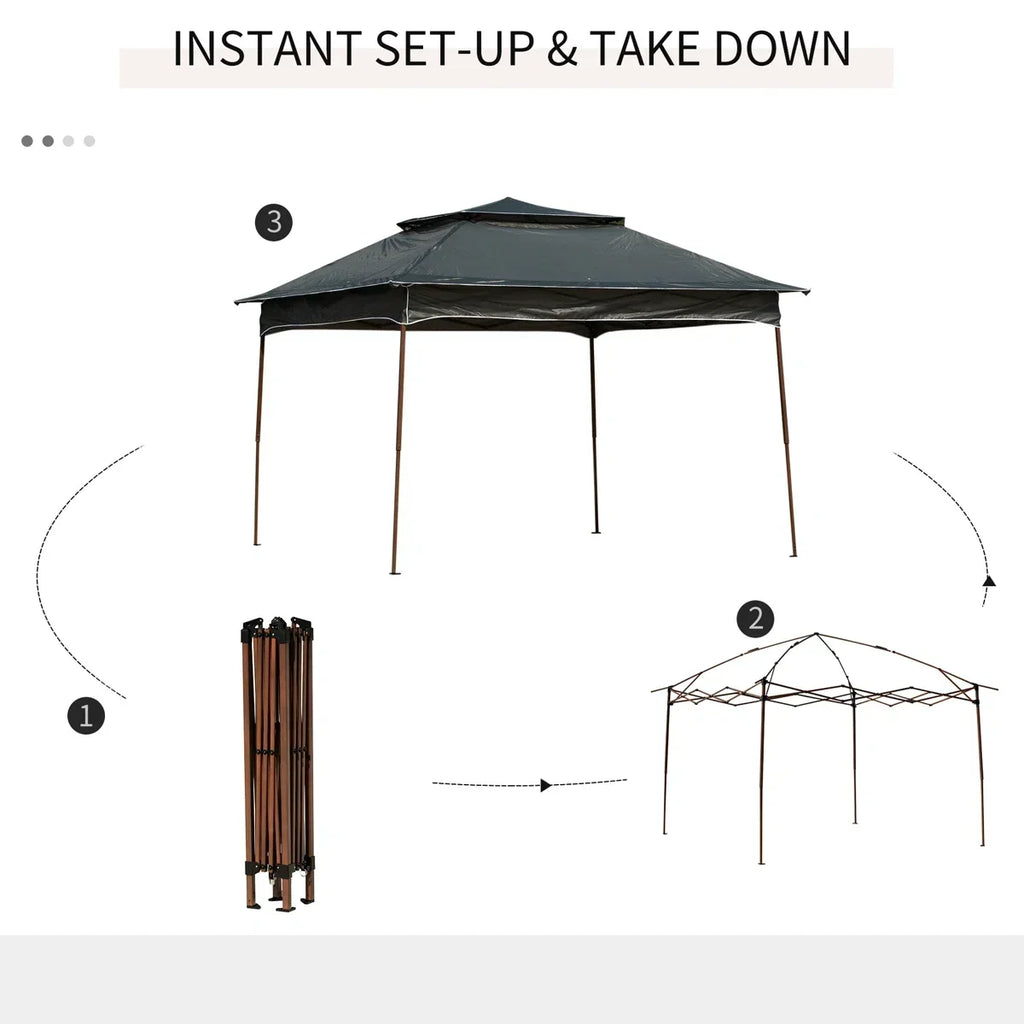 Arlmont & Co 11 ft X Pop Up Canopy Gazebo, Outdoor Patio Shelter With Detachable Zipper Net. Instant Tent For Backyard And Garden. Dark Gray. 114 Sq