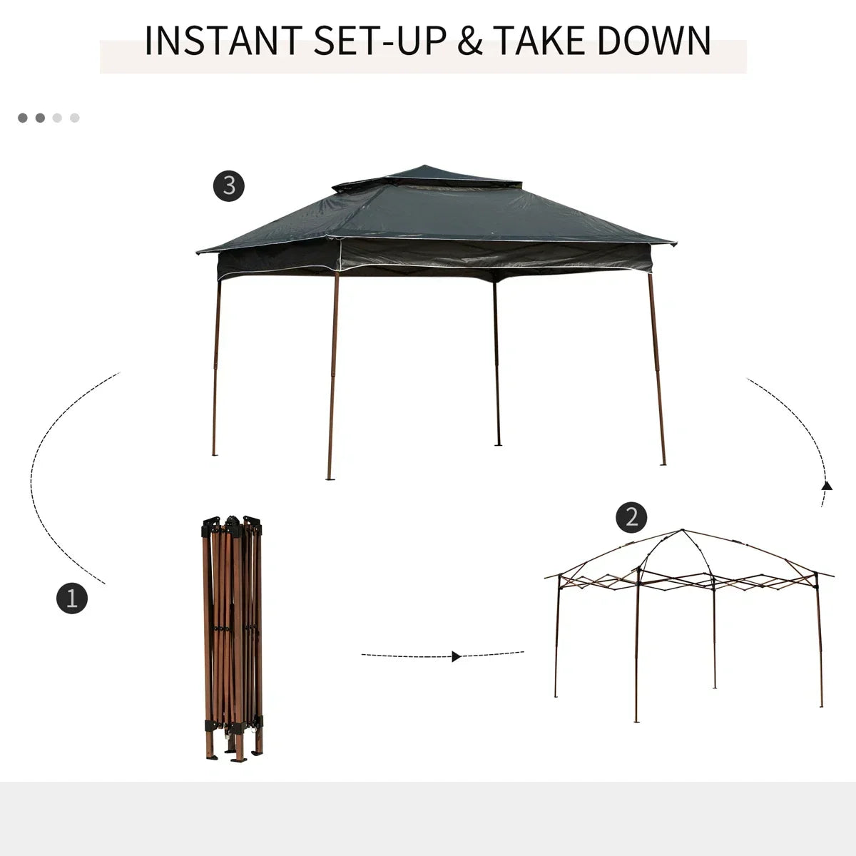Arlmont & Co 11 ft X Pop Up Canopy Gazebo, Outdoor Patio Shelter With Detachable Zipper Net. Instant Tent For Backyard And Garden. Dark Gray. 114 Sq