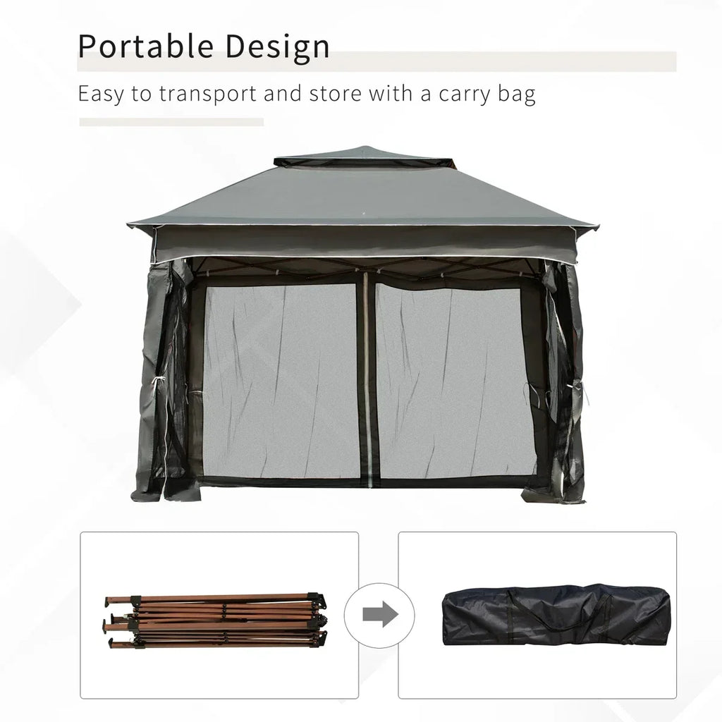 Arlmont & Co 11 ft X Pop Up Canopy Gazebo, Outdoor Patio Shelter With Detachable Zipper Net. Instant Tent For Backyard And Garden. Dark Gray. 114 Sq