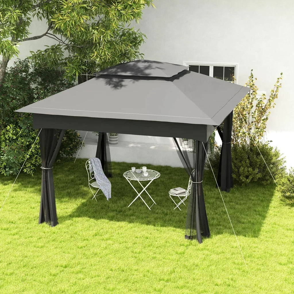 Arlmont & Co 11 ft X Pop Up Canopy Gazebo, Outdoor Patio Shelter With Detachable Zipper Net. Instant Tent For Backyard And Garden. Dark Gray. 114 Sq