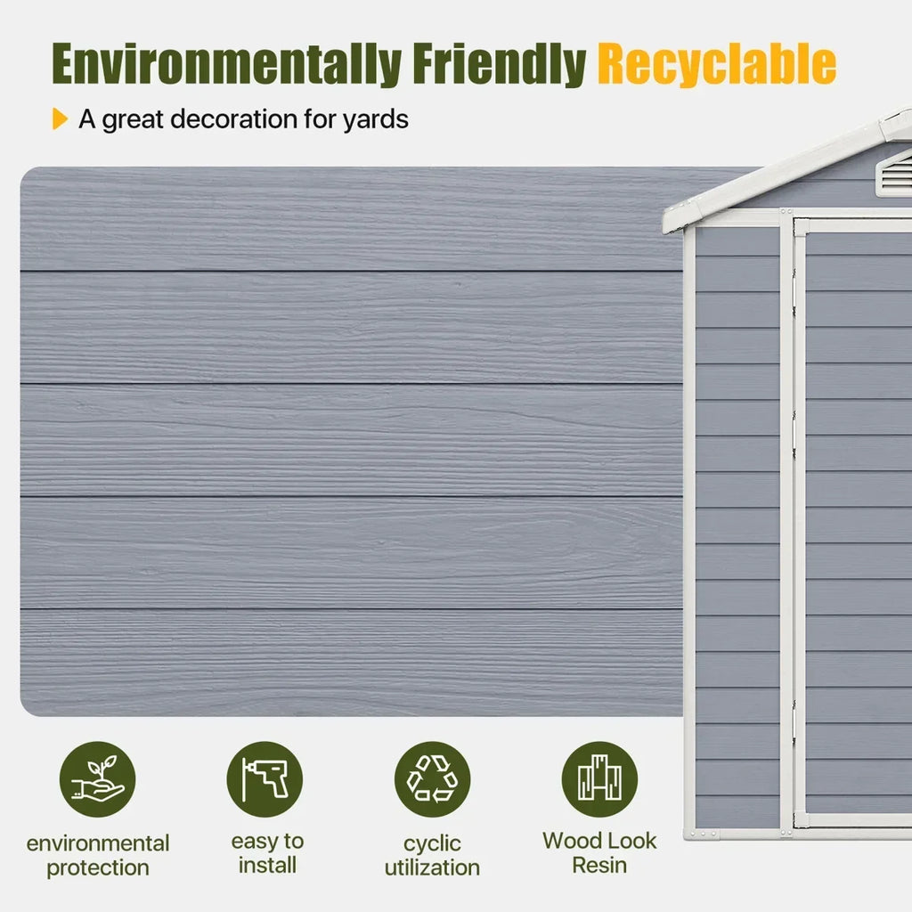 JoyDale 4x6 Ft Resin Outdoor Storage Shed With Built-in Ventilation & Lockable Door For Backyard