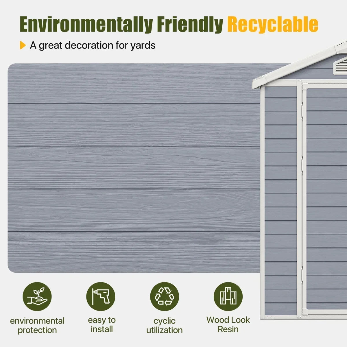 JoyDale 4x6 Ft Resin Outdoor Storage Shed With Built-in Ventilation & Lockable Door For Backyard