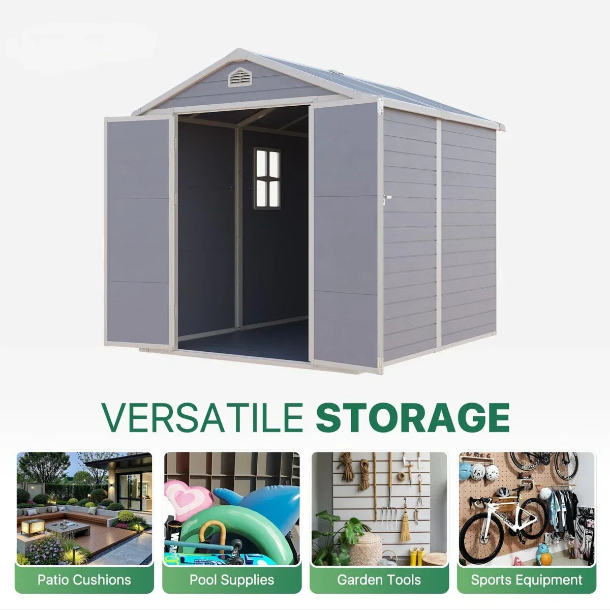 JoyDale 4x6 Ft Resin Outdoor Storage Shed With Built-in Ventilation & Lockable Door For Backyard