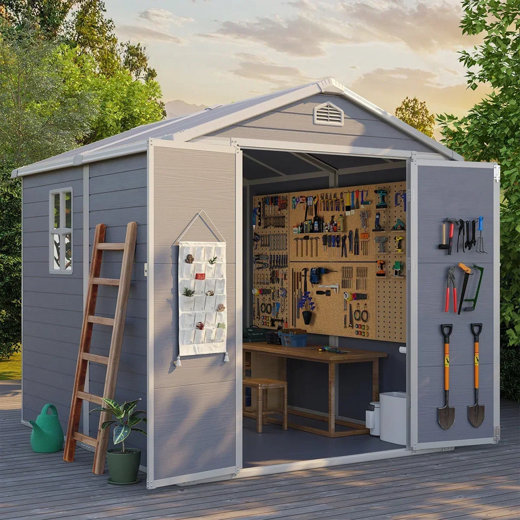 JoyDale 4x6 Ft Resin Outdoor Storage Shed With Built-in Ventilation & Lockable Door For Backyard
