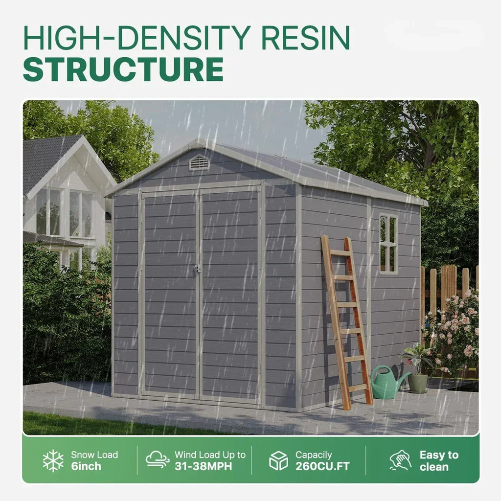 JoyDale 4x6 Ft Resin Outdoor Storage Shed With Built-in Ventilation & Lockable Door For Backyard