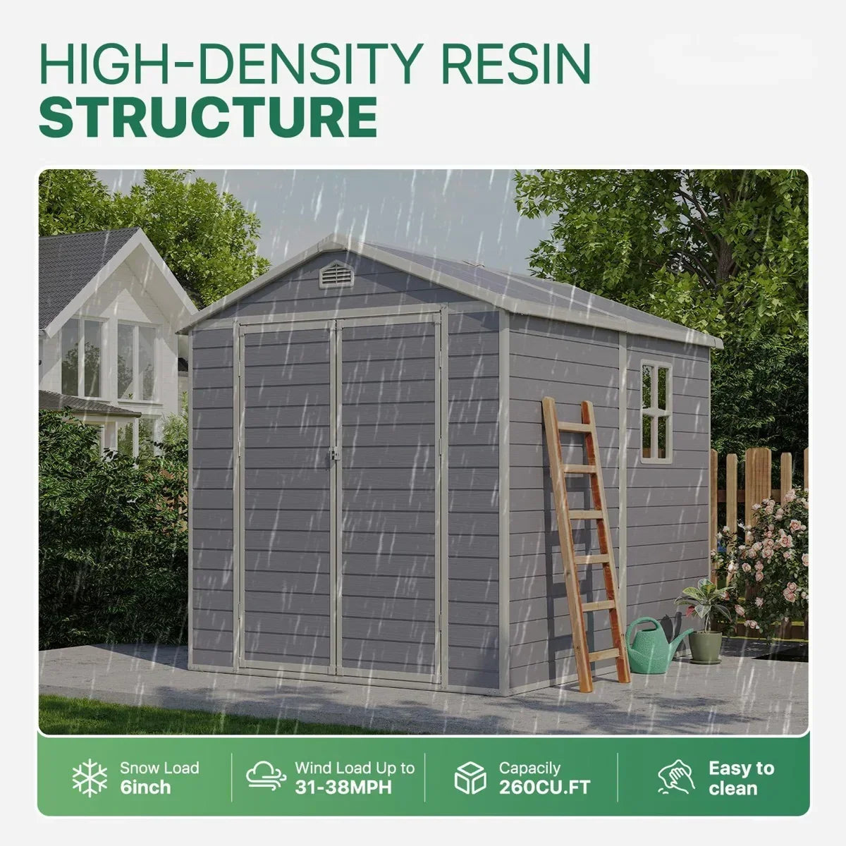 JoyDale 4x6 Ft Resin Outdoor Storage Shed With Built-in Ventilation & Lockable Door For Backyard