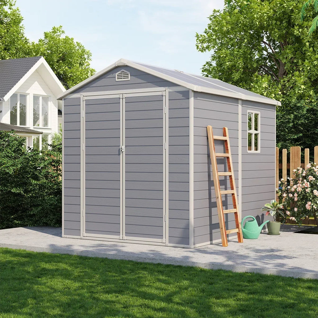 JoyDale 4x6 Ft Resin Outdoor Storage Shed With Built-in Ventilation & Lockable Door For Backyard