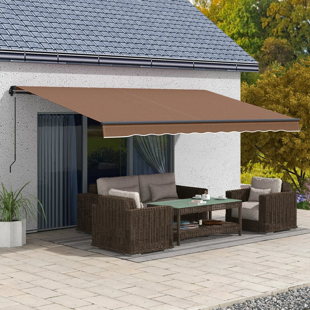 Outsunny 16 ft x 10 ft Retractable Sunshade Awning, UV-Resistant 280GSM Canopy, Brown