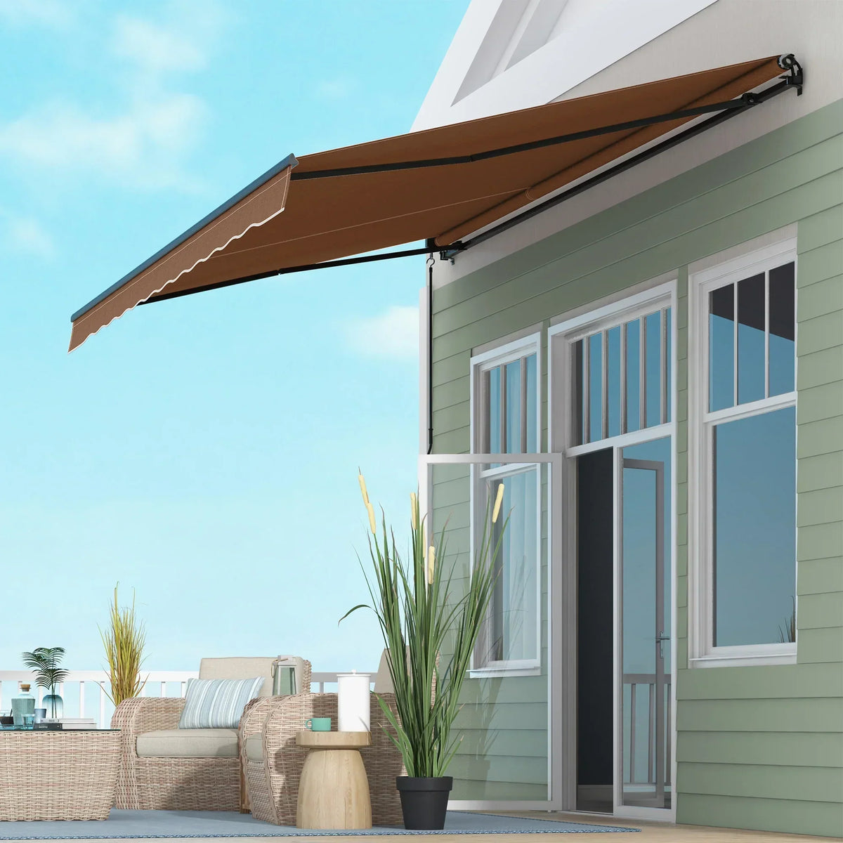 Outsunny 16 ft x 10 ft Retractable Sunshade Awning, UV-Resistant 280GSM Canopy, Brown