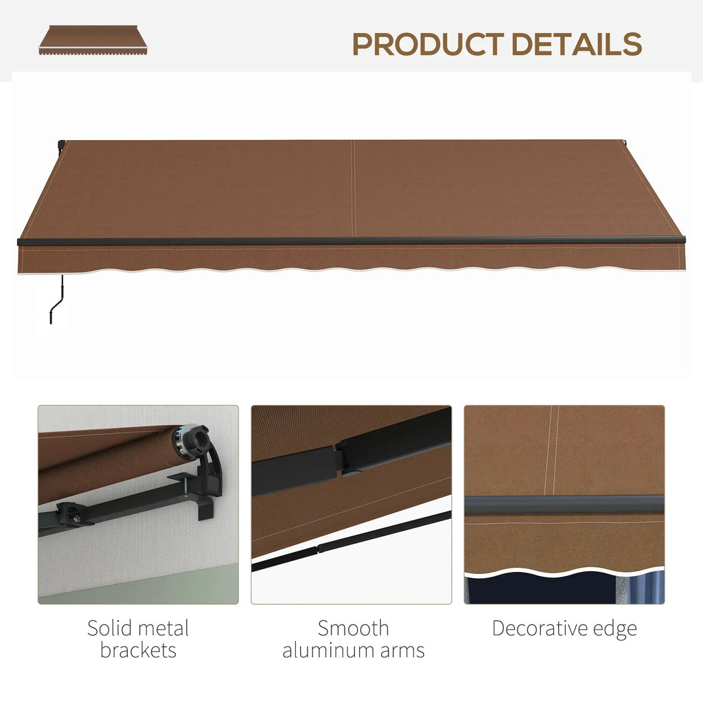 Outsunny 16 ft x 10 ft Retractable Sunshade Awning, UV-Resistant 280GSM Canopy, Brown