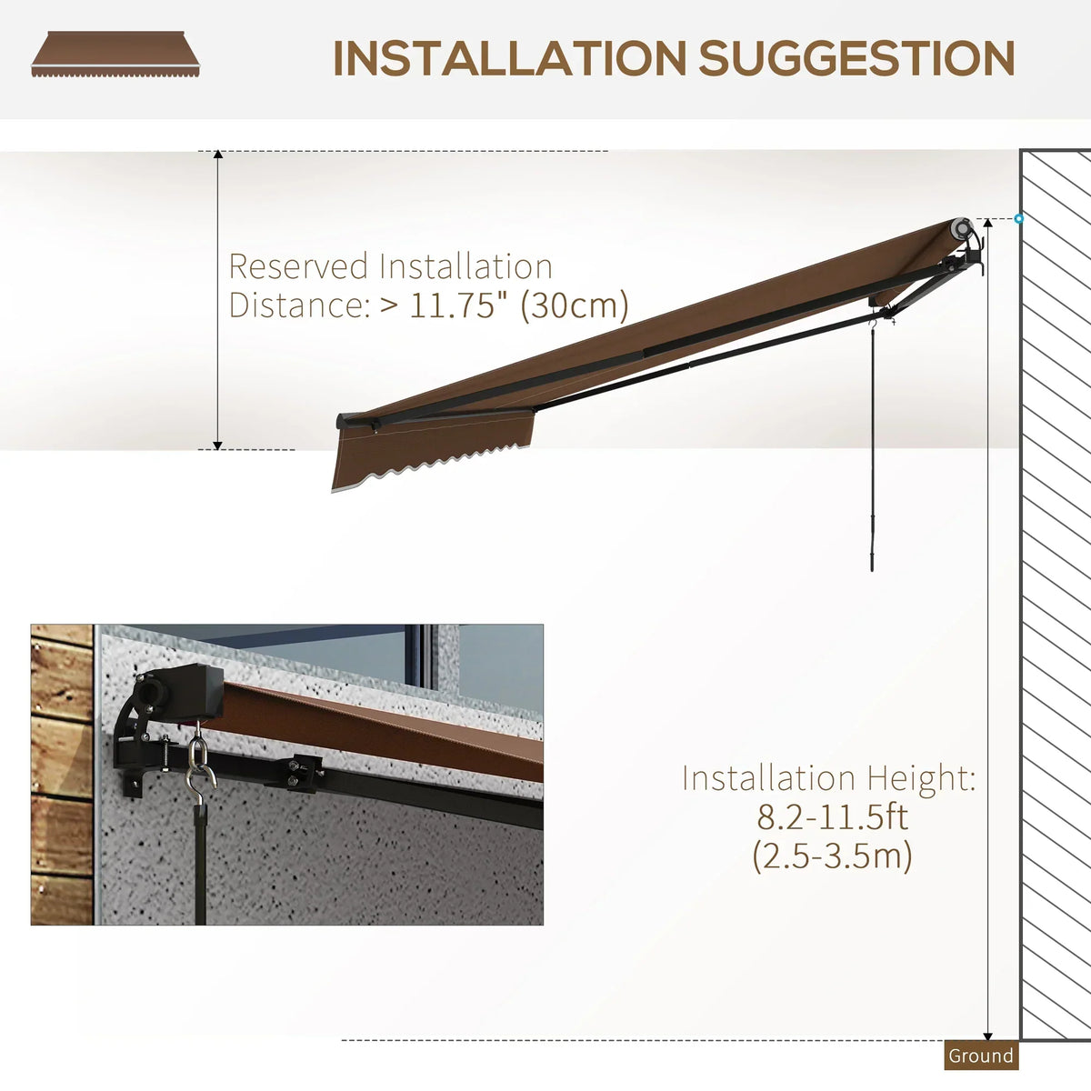 Outsunny 16 ft x 10 ft Retractable Sunshade Awning, UV-Resistant 280GSM Canopy, Brown