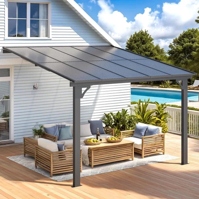 Aecojoy 10 ft x 10 ft Adjustable Height Wall Mounted Outdoor Gazebos Pergola
