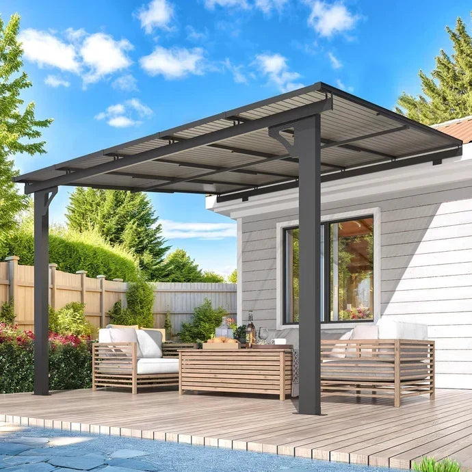 Aecojoy 10 ft x 10 ft Adjustable Height Wall Mounted Outdoor Gazebos Pergola