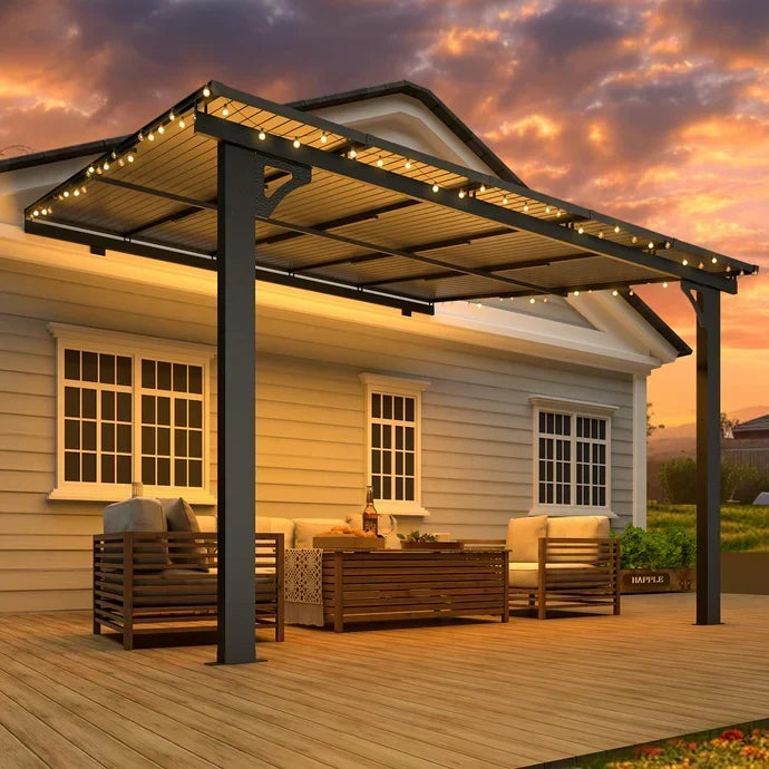 Aecojoy 10 ft x 10 ft Adjustable Height Wall Mounted Outdoor Gazebos Pergola