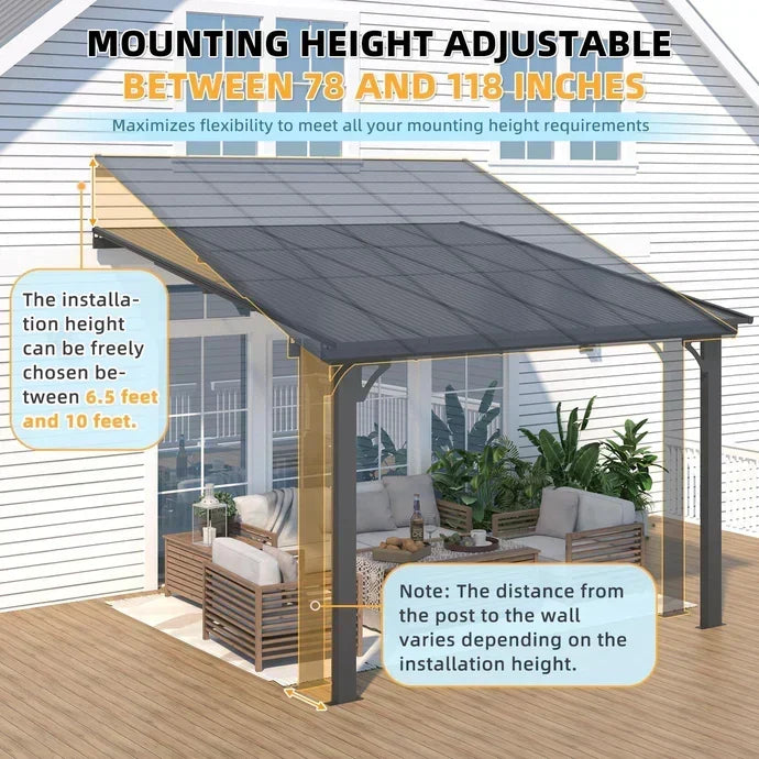 Aecojoy 10 ft x 10 ft Adjustable Height Wall Mounted Outdoor Gazebos Pergola