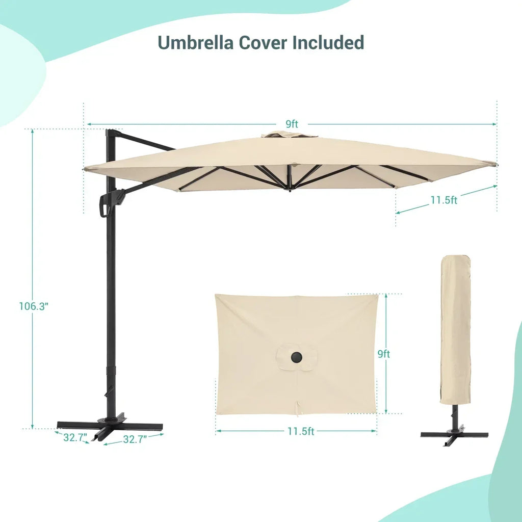 Arlmont & Co Shavonne Patio 11.5 ft x 9 ft Cantilever Umbrella with Crank Lift