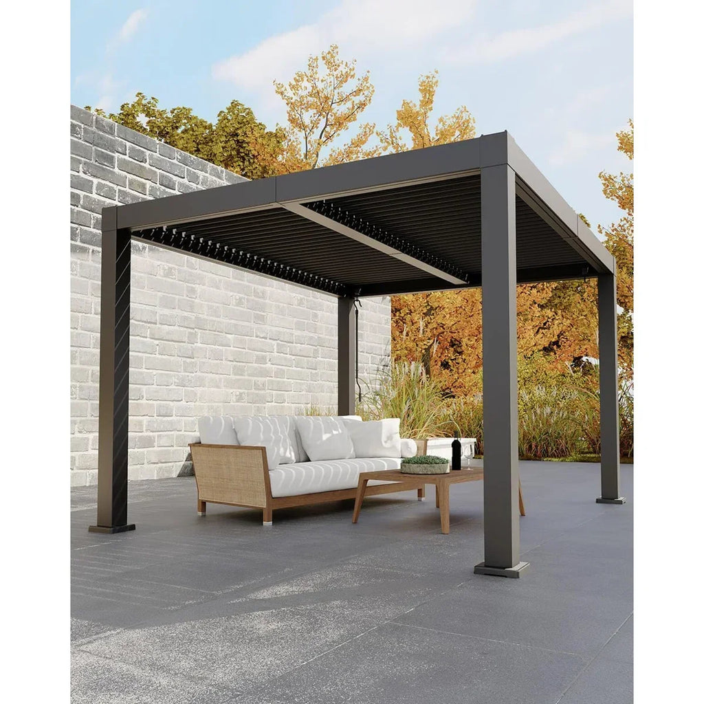 Enjyam Modern Louvered Pergola with Aluminum Frame, Adjustable Louvers & Integrated Drainage, Weather-Resistant Gazebo for Deck or Backyard, 10x12 FT